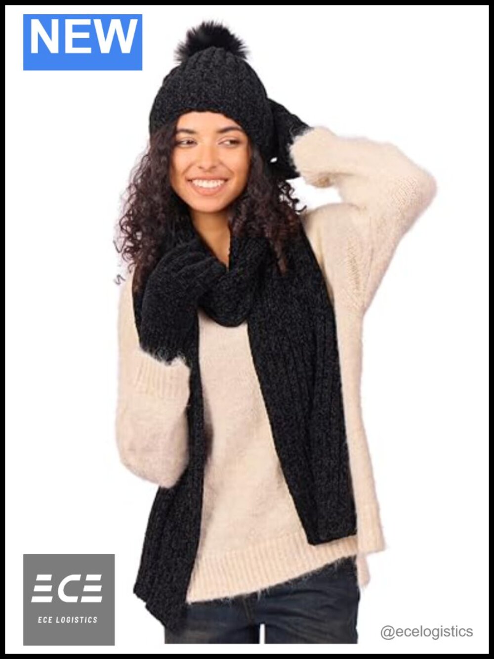 Chenille Winter Set Beanie Scarf Touchscreen Gloves 3 Piece Gift Box